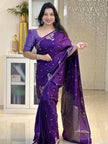 Royal Purple Silk Saree with Silver Zari Butti & Grand Woven Pallu | Premium Festive & Wedding Wear
