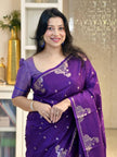 Royal Purple Silk Saree with Silver Zari Butti & Grand Woven Pallu | Premium Festive & Wedding Wear