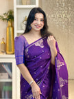Royal Purple Silk Saree with Silver Zari Butti & Grand Woven Pallu | Premium Festive & Wedding Wear