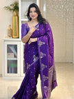Royal Purple Silk Saree with Silver Zari Butti & Grand Woven Pallu | Premium Festive & Wedding Wear
