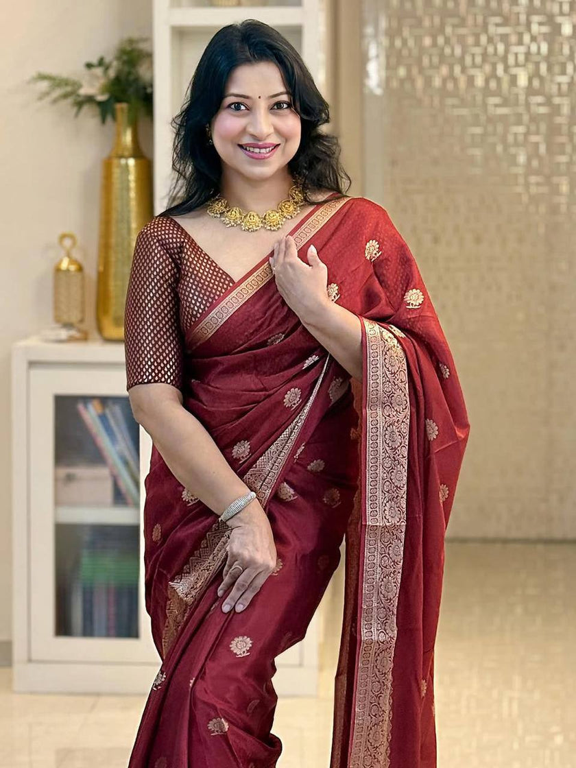 Bridal Red Banarasi Silk Saree with All-Over Zari Weaving & Traditional Rich Border | Premium Wedding Wear