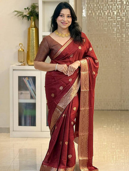 Bridal Red Banarasi Silk Saree with All-Over Zari Weaving & Traditional Rich Border | Premium Wedding Wear