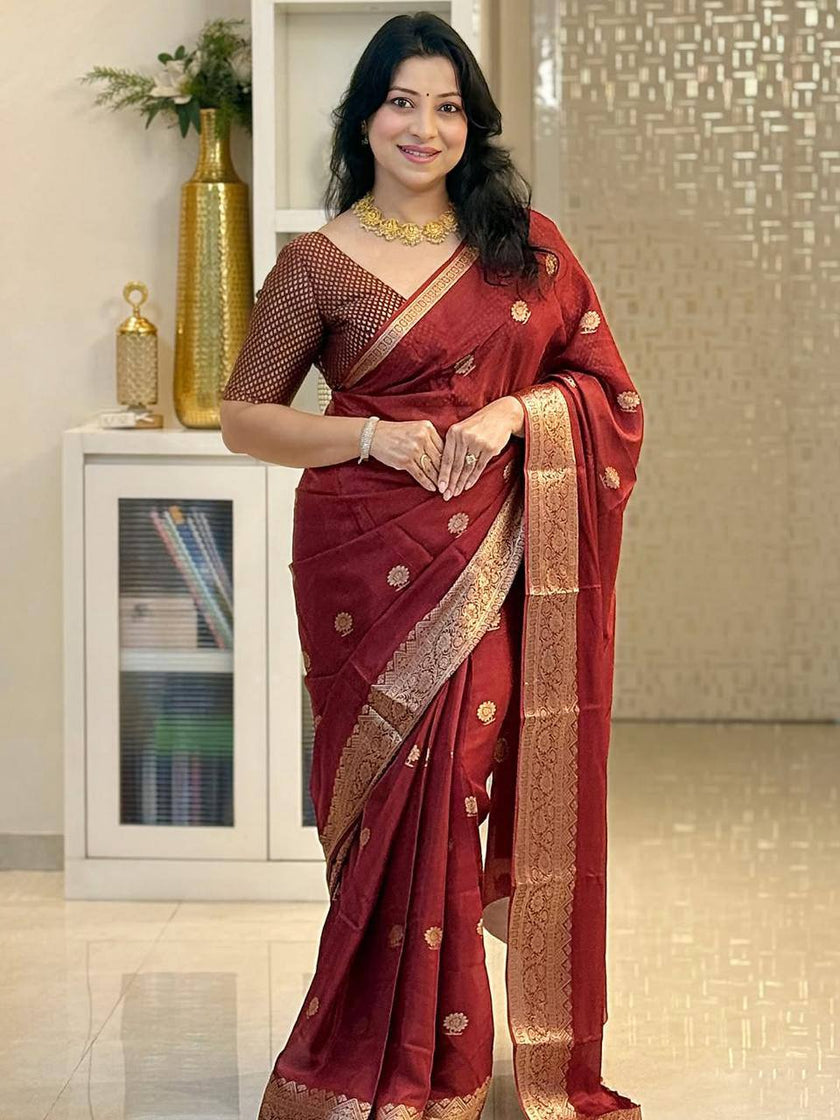 Bridal Red Banarasi Silk Saree with All-Over Zari Weaving & Traditional Rich Border | Premium Wedding Wear