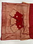 Bridal Red Banarasi Silk Saree with All-Over Zari Weaving & Traditional Rich Border | Premium Wedding Wear