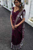 Elegant Wine Maroon Soft Silk Saree with Silver Zari Border & Minimal Butti Design | Premium Classic Wear