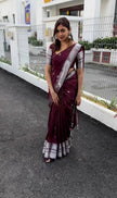 Elegant Wine Maroon Soft Silk Saree with Silver Zari Border & Minimal Butti Design | Premium Classic Wear