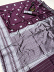 Elegant Wine Maroon Soft Silk Saree with Silver Zari Border & Minimal Butti Design | Premium Classic Wear