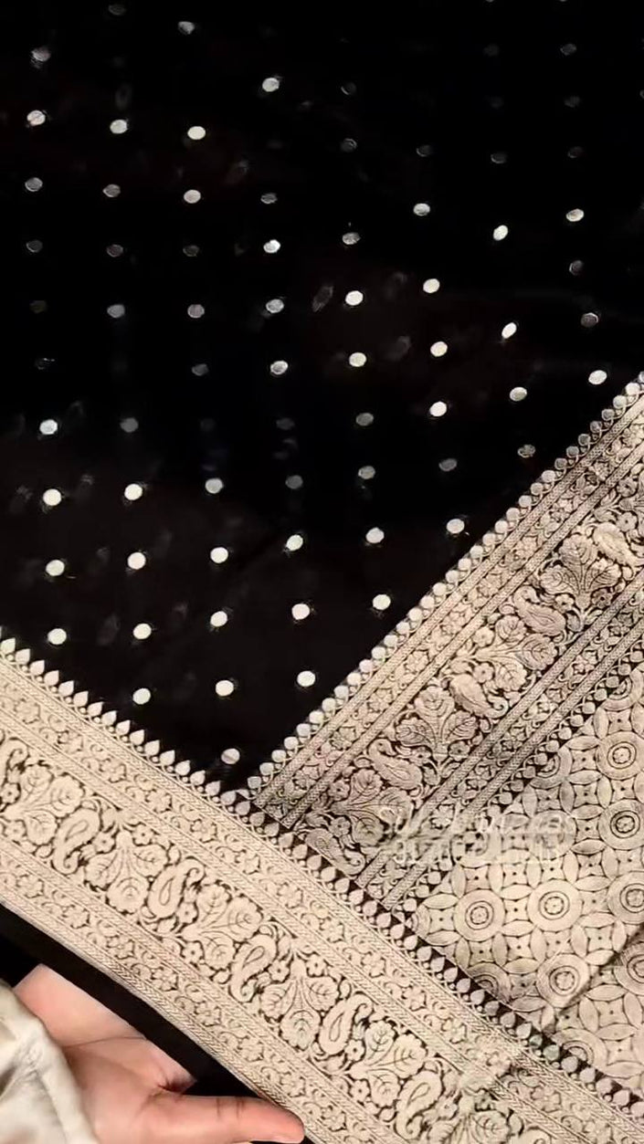 Classic Black Banarasi Silk Saree with Golden Butti & Grand Rich Zari Pallu | Premium Wedding & Festive Wear