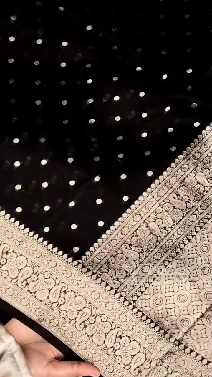 Classic Black Banarasi Silk Saree with Golden Butti & Grand Rich Zari Pallu | Premium Wedding & Festive Wear