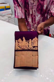 Royal Violet Kanjivaram Style Silk Saree with Grand Golden Zari Border & Rich Designer Pallu | Premium Wedding Wear