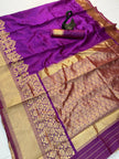 Royal Violet Kanjivaram Style Silk Saree with Grand Golden Zari Border & Rich Designer Pallu | Premium Wedding Wear