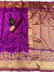 Royal Violet Kanjivaram Style Silk Saree with Grand Golden Zari Border & Rich Designer Pallu | Premium Wedding Wear