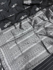 Elegant Black Soft Silk Saree with Silver Border & Minimal Floral Motifs | Premium Party & Office Wear
