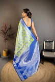 Royal Blue & Lime Green Soft Silk Saree with Silver Zari Border & Elephant Motif Pallu | Premium Traditional Wear