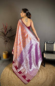 Rust Orange & Wine Purple Soft Silk Saree with Silver Zari Border & Elephant Motif Pallu | Premium Heritage Wear