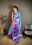 Sky Blue & Royal Purple Soft Silk Saree with Silver Zari Border & Elephant Motif Pallu | Premium Festive Wear