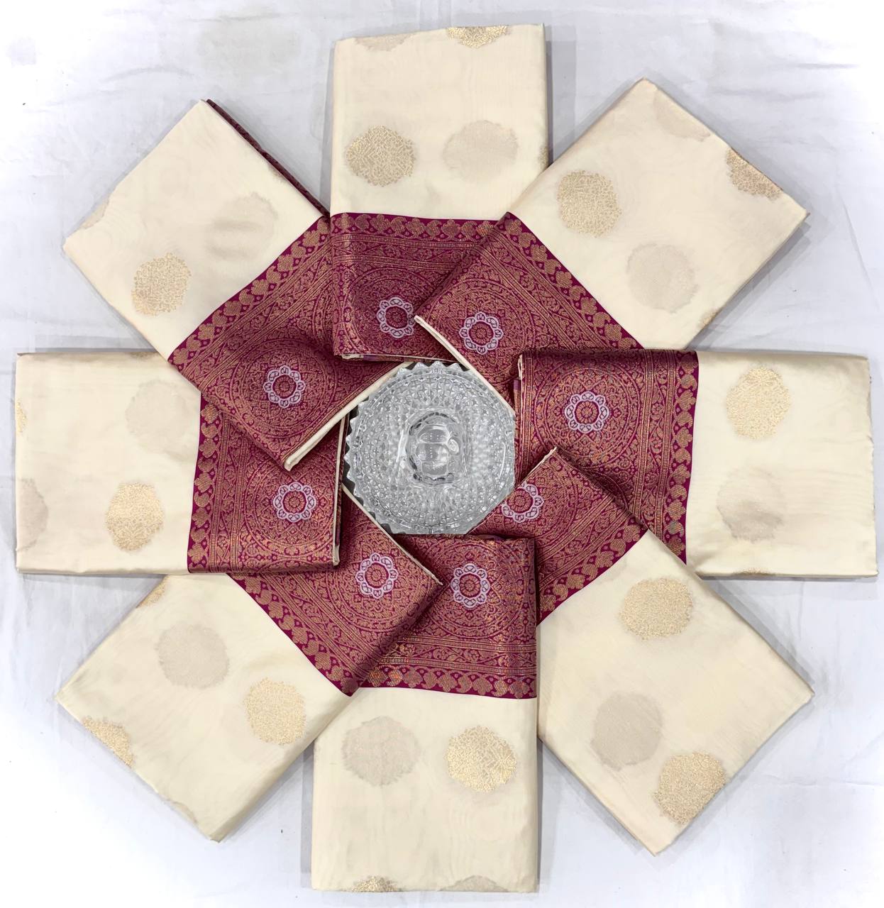 Elegant Cream Banarasi Silk Saree with Wine Zari Border & Traditional Butti | Premium Festive & Wedding Wear