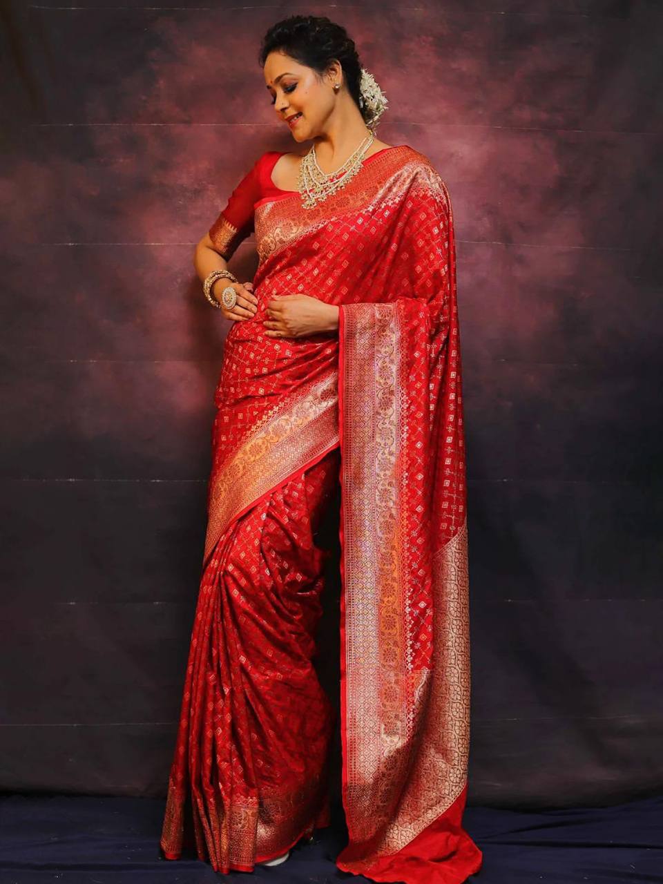 Royal Red Banarasi Silk Saree with Gold Zari Butti & Grand Traditional Border | Premium Bridal & Wedding Wear