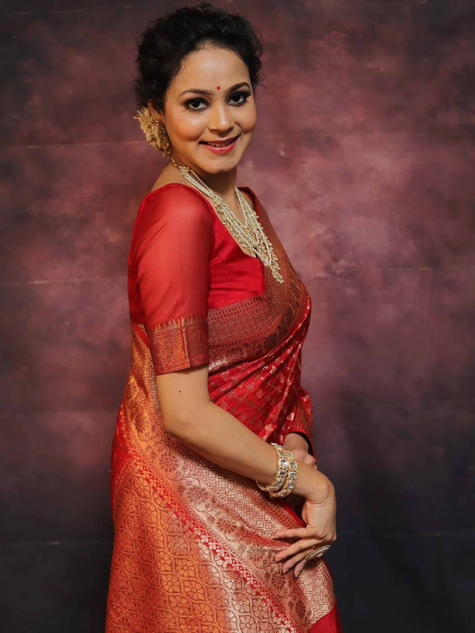 Royal Red Banarasi Silk Saree with Gold Zari Butti & Grand Traditional Border | Premium Bridal & Wedding Wear