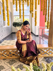 Premium Wine Purple Soft Silk Saree with Rich Golden Zari Border & Traditional Pallu
