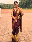 Premium Wine Purple Soft Silk Saree with Rich Golden Zari Border & Traditional Pallu