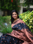 Luxury Black Banarasi Silk Saree with Copper Zari Weaving & Designer Rich Pallu