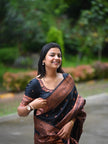 Luxury Black Banarasi Silk Saree with Copper Zari Weaving & Designer Rich Pallu