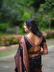 Luxury Black Banarasi Silk Saree with Copper Zari Weaving & Designer Rich Pallu