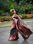 Luxury Black Banarasi Silk Saree with Copper Zari Weaving & Designer Rich Pallu