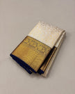 Premium Off White Kanjivaram Silk Saree with Royal Blue Contrast Border & Rich Gold Zari Weaving