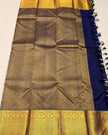 Premium Off White Kanjivaram Silk Saree with Royal Blue Contrast Border & Rich Gold Zari Weaving