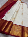 Luxury White Kanjivaram Silk Saree with Magenta Pink Temple Border & Rich Gold Zari Weaving