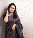 Designer Black Satin Silk Saree with Metallic Striped Weaving & Elegant Modern Drape