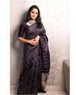 Designer Black Satin Silk Saree with Metallic Striped Weaving & Elegant Modern Drape