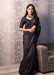 Designer Black Satin Silk Saree with Metallic Striped Weaving & Elegant Modern Drape