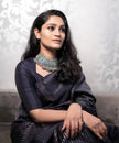 Designer Black Satin Silk Saree with Metallic Striped Weaving & Elegant Modern Drape
