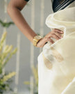 Elegant Kerala Kasavu Cotton Saree with Black Contrast Border & Silver Zari Weaving