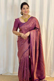 Luxury Mauve Pink Kanjivaram Silk Saree with Antique Rose Gold Paisley Weaving