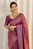 Luxury Mauve Pink Kanjivaram Silk Saree with Antique Rose Gold Paisley Weaving