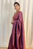 Luxury Mauve Pink Kanjivaram Silk Saree with Antique Rose Gold Paisley Weaving