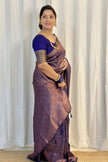 Luxury Royal Purple Kanjivaram Silk Saree with Antique Rose Gold Paisley Weaving