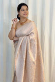 Luxury Blush Beige Kanjivaram Silk Saree with Elegant Self Zari Floral Weaving