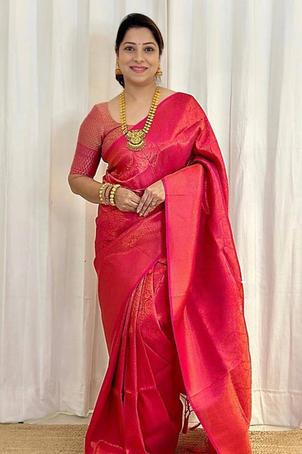 Luxury Rani Pink Kanjivaram Silk Saree with Rich Self Zari Weaving & Grand Pallu