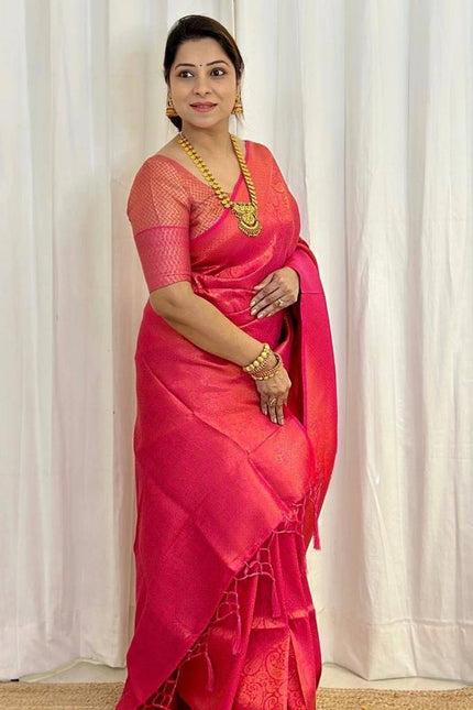 Luxury Rani Pink Kanjivaram Silk Saree with Rich Self Zari Weaving & Grand Pallu