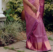 Elegant Blush Pink Banarasi Silk Saree with Lavender Purple Contrast Pallu & Rich Zari Weaving