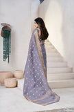 Smoky Lavender Banarasi Silk Saree with Golden Zari Checks