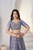 Smoky Lavender Banarasi Silk Saree with Golden Zari Checks