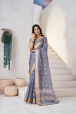 Smoky Lavender Banarasi Silk Saree with Golden Zari Checks