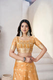 Honey Mustard Banarasi Silk Saree with Golden Zari Checks
