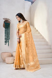 Honey Mustard Banarasi Silk Saree with Golden Zari Checks